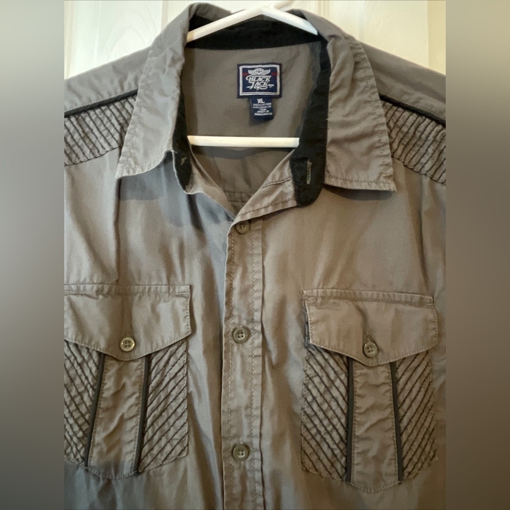 Black Jack Button Up Collared Cotton Shirt Size XL Gray Short Sleeve Pockets - Picture 6 of 12